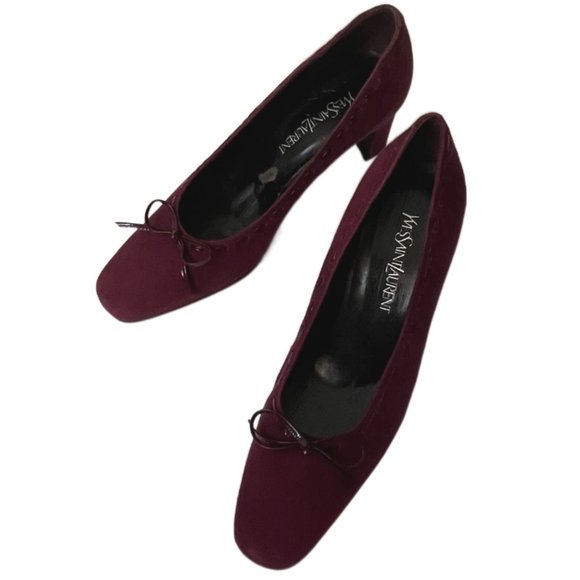Yves Saint Laurent Burgundy Suede Laced Pumps with Small Bows. Size 36 (US 5.5) - Picture 3 of 15